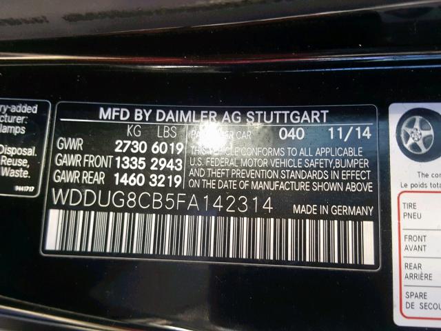 WDDUG8CB5FA142314 - 2015 MERCEDES-BENZ S 550 BLACK photo 10