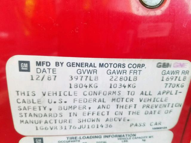 1G6VR3176JU101436 - 1988 CADILLAC ALLANTE RED photo 10