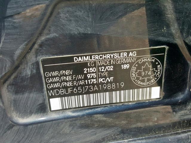 WDBUF65J73A198819 - 2003 MERCEDES-BENZ E 320 BLUE photo 10