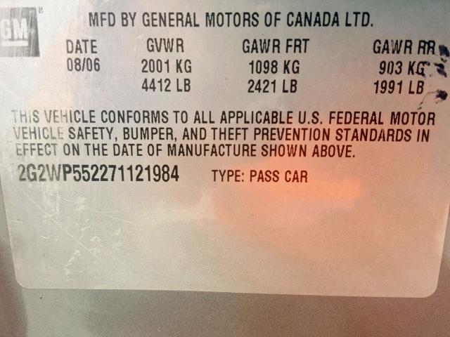 2G2WP552271121984 - 2007 PONTIAC GRAND PRIX GRAY photo 10