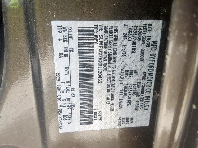 5LMFU27RX3LJ20432 - 2003 LINCOLN NAVIGATOR BROWN photo 10