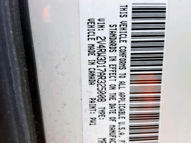 2V4RW3D17AR325008 - 2010 VOLKSWAGEN ROUTAN SE WHITE photo 10