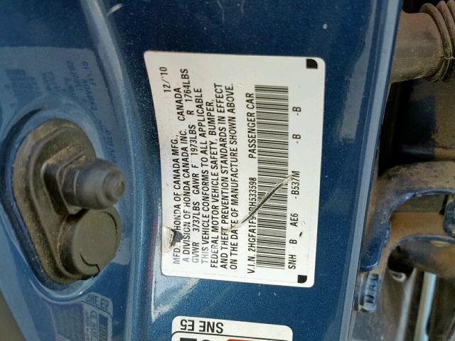 2HGFA1F94BH533598 - 2011 HONDA CIVIC EXL BLUE photo 10