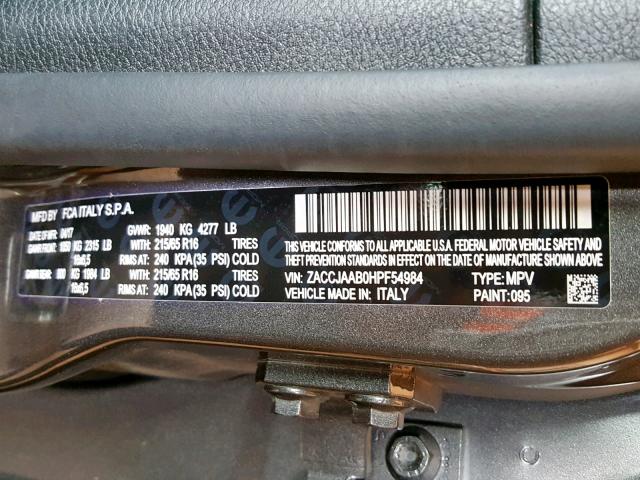 ZACCJAAB0HPF54984 - 2017 JEEP RENEGADE S ნაცრისფერი ფოტო 10