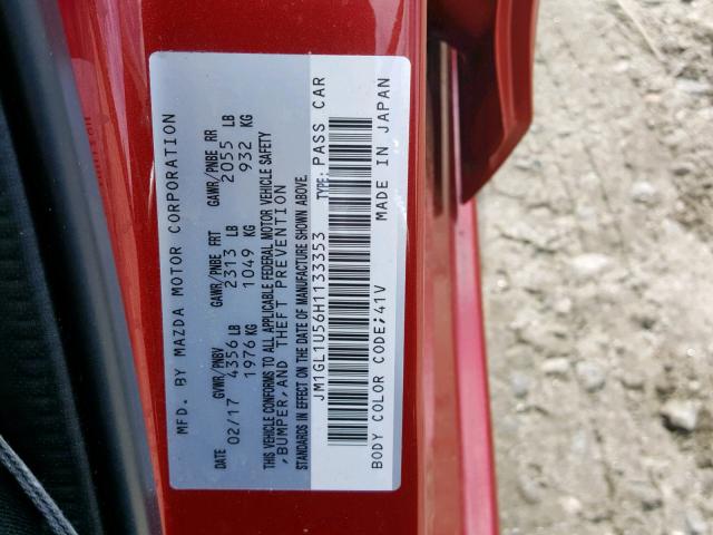 JM1GL1U56H1133353 - 2017 MAZDA 6 SPORT RED photo 10