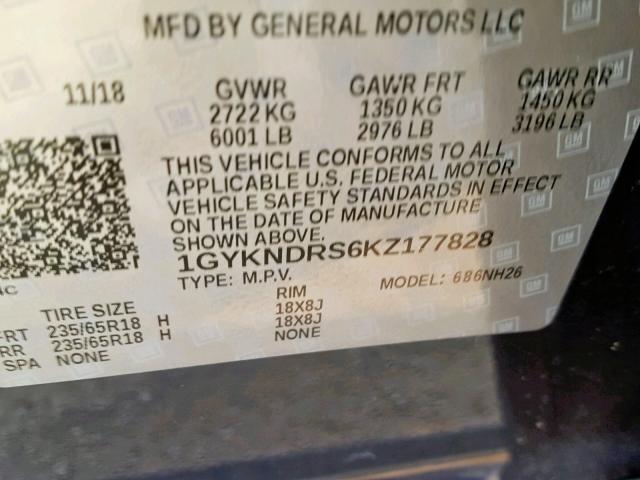 1GYKNDRS6KZ177828 - 2019 CADILLAC XT5 LUXURY BLUE photo 10