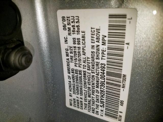 5J6YH28739L004493 - 2009 HONDA ELEMENT EX SILVER photo 10