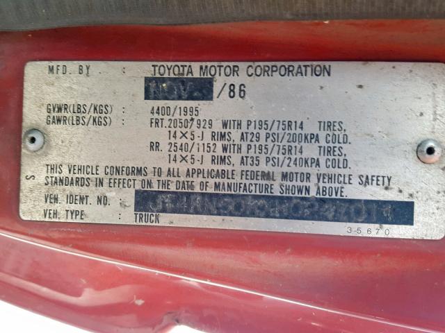 JT4RN50RXH0247011 - 1987 TOYOTA PICKUP 1/2 RED photo 10