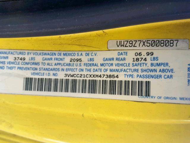 3VWCC21CXXM473854 - 1999 VOLKSWAGEN NEW BEETLE YELLOW photo 10
