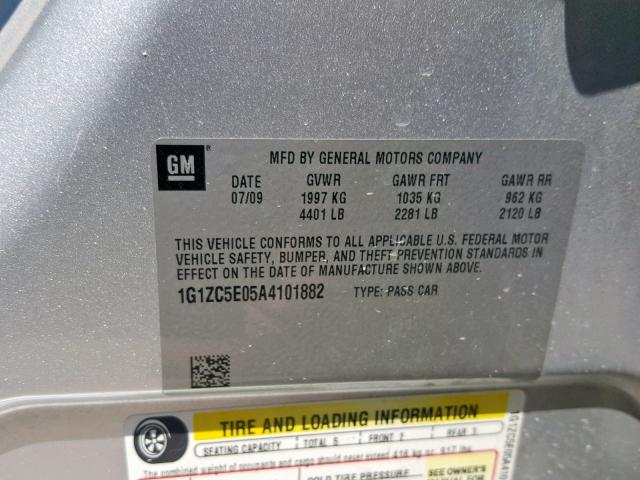 1G1ZC5E05A4101882 - 2010 CHEVROLET MALIBU 1LT 银色 照片 10