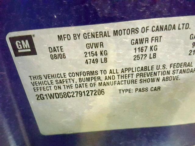 2G1WD58C279127206 - 2007 CHEVROLET IMPALA SUP ლურჯი ფოტო 10