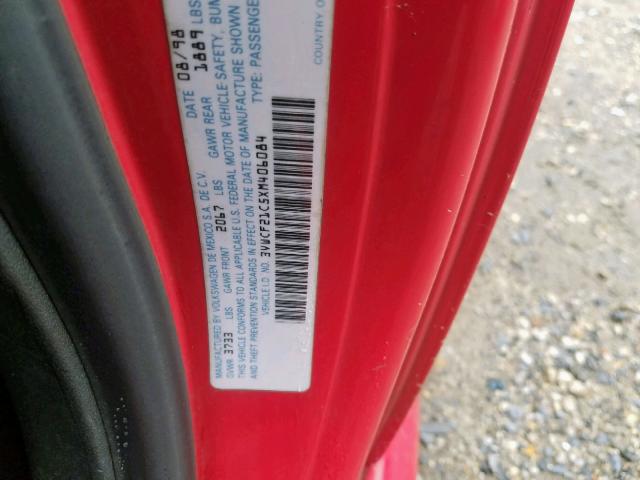 3VWCF21C5XM406084 - 1999 VOLKSWAGEN NEW BEETLE 红色 照片 10