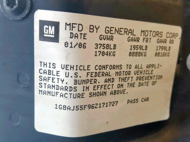 1G8AJ55F96Z171727 - 2006 SATURN ION LEVEL GRAY photo 10