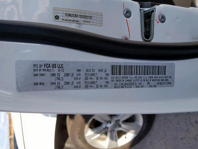 1C4NJCBA1GD525131 - 2016 JEEP COMPASS SP თეთრი ფოტო 10