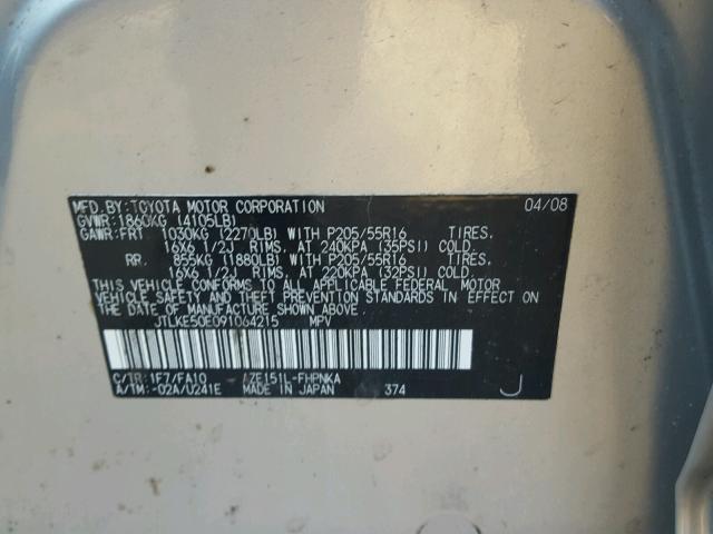 JTLKE50E091064215 - 2009 TOYOTA SCION XB Gümüş foto 10