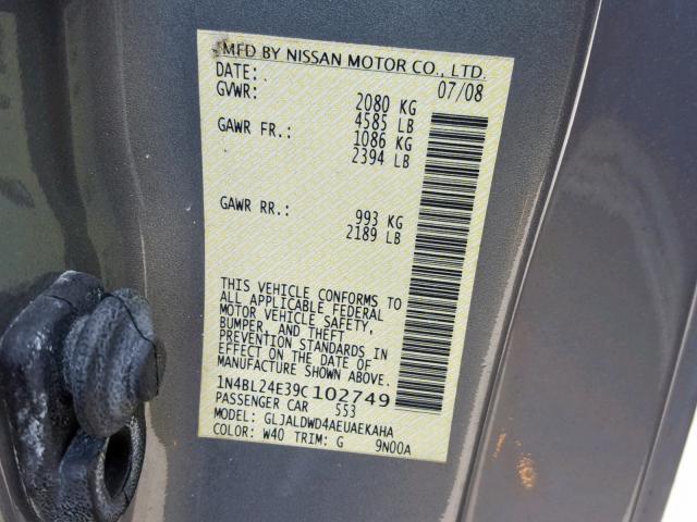 1N4BL24E39C102749 - 2009 NISSAN ALTIMA 3.5 GRAY photo 10