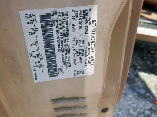 1FTYR10C6WTA80162 - 1998 FORD RANGER BEIGE photo 10