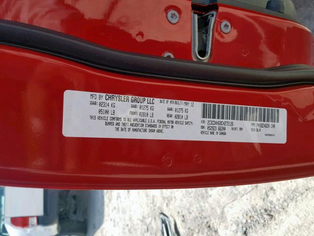 2C3CDXHG9CH272126 - 2012 DODGE CHARGER SX RED photo 10