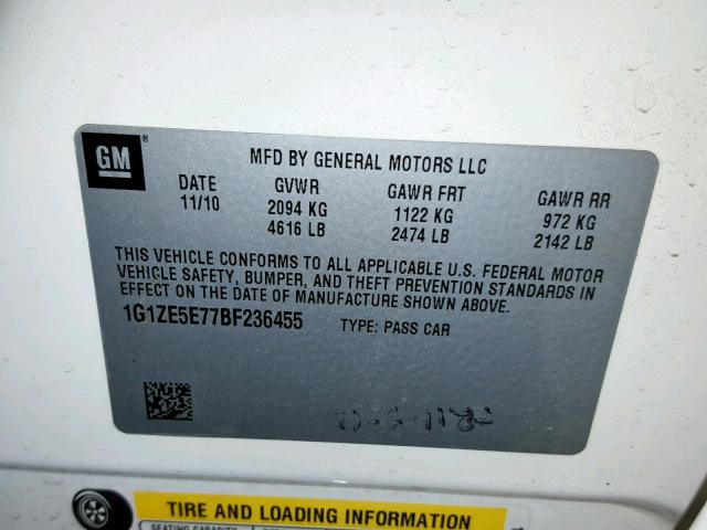 1G1ZE5E77BF236455 - 2011 CHEVROLET MALIBU LTZ 白色 照片 10