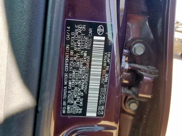 JTKKUPB42E1044968 - 2014 TOYOTA SCION XD PURPLE photo 10