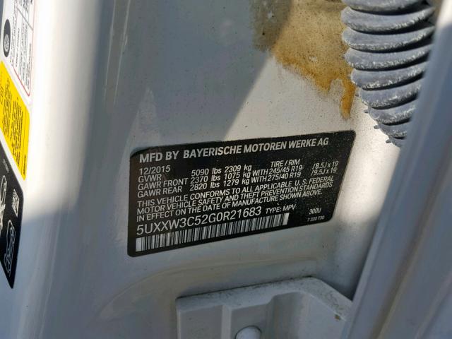 5UXXW3C52G0R21683 - 2016 BMW X4 XDRIVE2 白色 照片 10