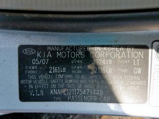 KNAFE121175479448 - 2007 KIA SPECTRA EX BLUE photo 10