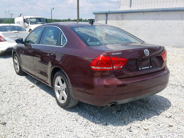 1VWBH7A32CC092540 - 2012 VOLKSWAGEN PASSAT SE MAROON photo 3