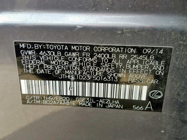 JTHBE1D23F5016313 - 2015 LEXUS IS 350 GRAY photo 10