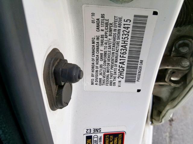 2HGFA1F63AH532415 - 2010 HONDA CIVIC LX-S Ağ foto 10