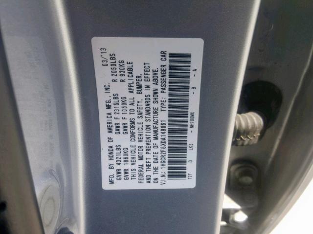 1HGCR2F8XDA149061 - 2013 HONDA ACCORD EXL SILVER photo 10