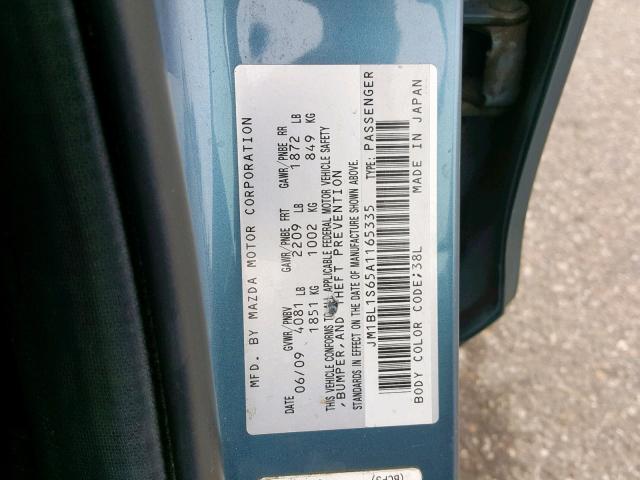 JM1BL1S65A1165335 - 2010 MAZDA 3 S TEAL photo 10