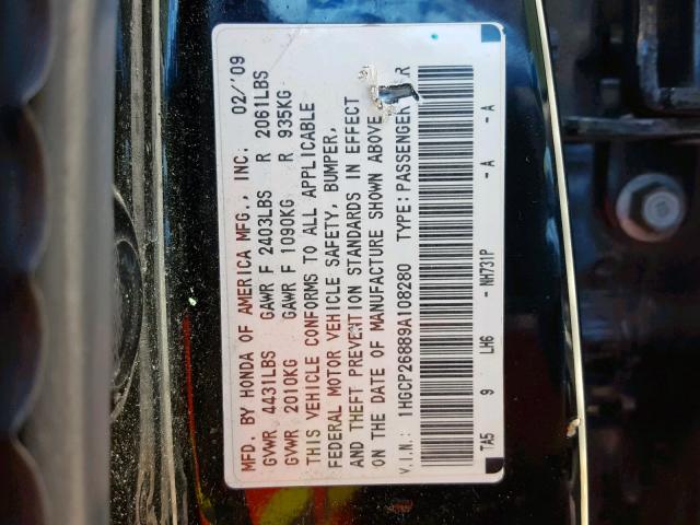 1HGCP26889A108280 - 2009 HONDA ACCORD EXL BLACK photo 10