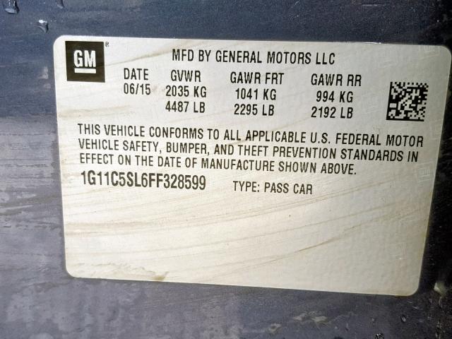 1G11C5SL6FF328599 - 2015 CHEVROLET MALIBU 1LT 蓝色 照片 10