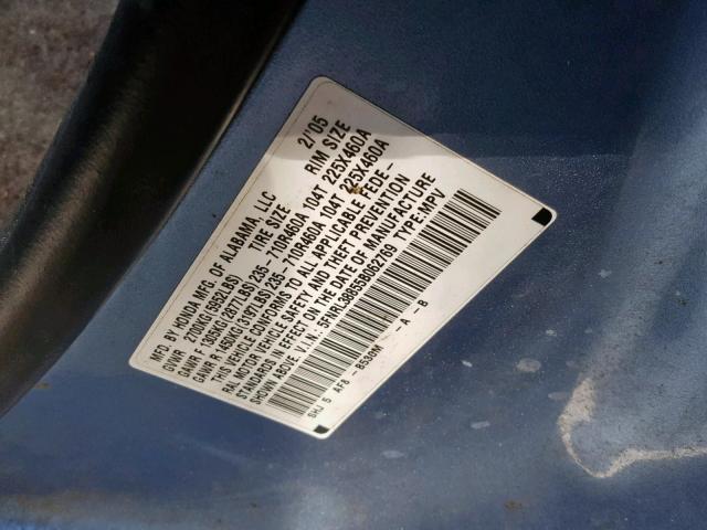 5FNRL38855B062769 - 2005 HONDA ODYSSEY TO BLUE photo 10