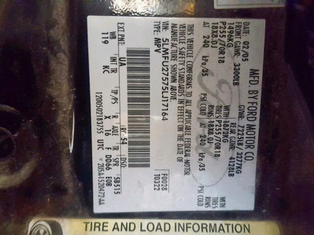 5LMFU27575LJ17164 - 2005 LINCOLN NAVIGATOR შავი ფოტო 10