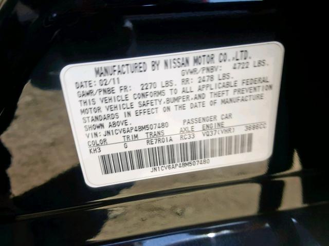 JN1CV6AP4BM507480 - 2011 INFINITI G37 BASE BLACK photo 10