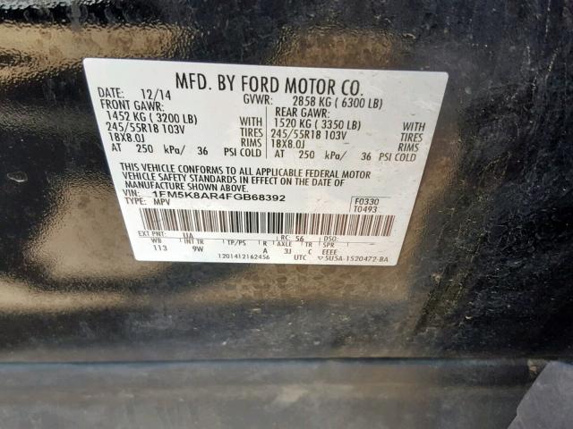 1FM5K8AR4FGB68392 - 2015 FORD EXPLORER P BLACK photo 10