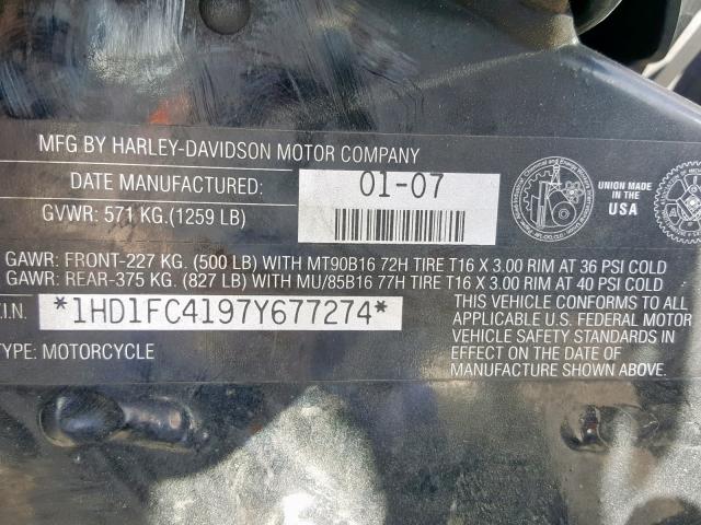 1HD1FC4197Y677274 - 2007 HARLEY-DAVIDSON FLHTCUI BLUE photo 10