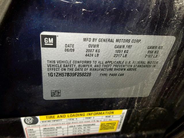 1G1ZH57B39F258228 - 2009 CHEVROLET MALIBU 1LT 蓝色 照片 10