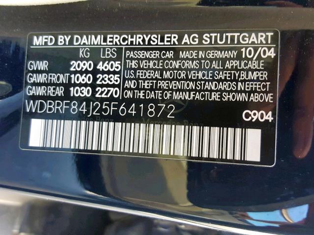 WDBRF84J25F641872 - 2005 MERCEDES-BENZ C 320 4MAT BLUE photo 10