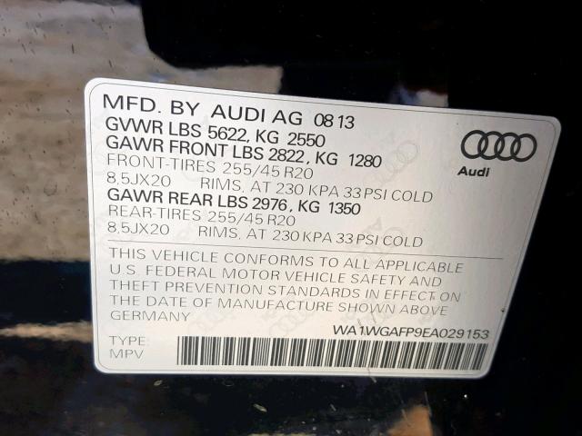 WA1WGAFP9EA029153 - 2014 AUDI Q5 PRESTIG BLACK photo 10