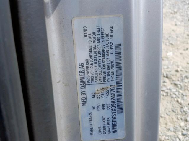 WMEEK31X09K242707 - 2009 SMART FORTWO PAS 银色 照片 10