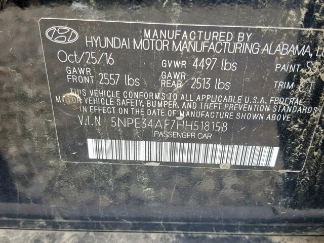 5NPE34AF7HH518158 - 2017 HYUNDAI SONATA SPO BLACK photo 10