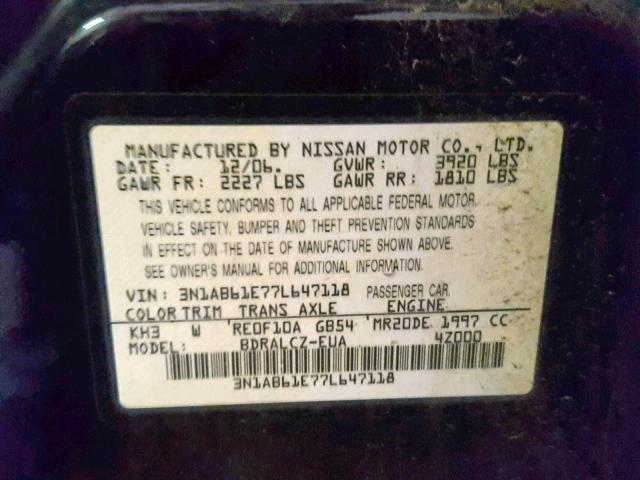 3N1AB61E77L647118 - 2007 NISSAN SENTRA 2.0 BLACK photo 10