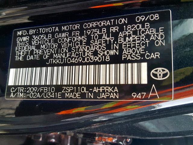 JTKKU10469J039018 - 2009 SCION XD BLACK photo 10