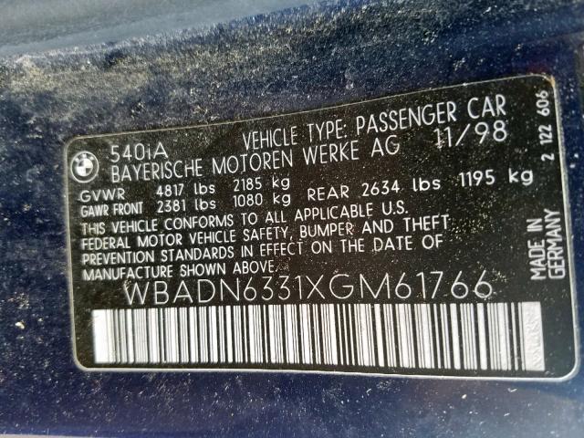 WBADN6331XGM61766 - 1999 BMW 540 I AUTO BLUE photo 10