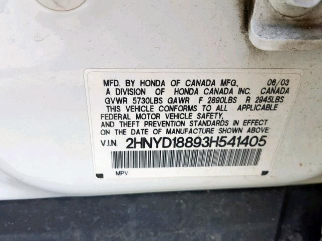 2HNYD18893H541405 - 2003 ACURA MDX TOURIN WHITE photo 10