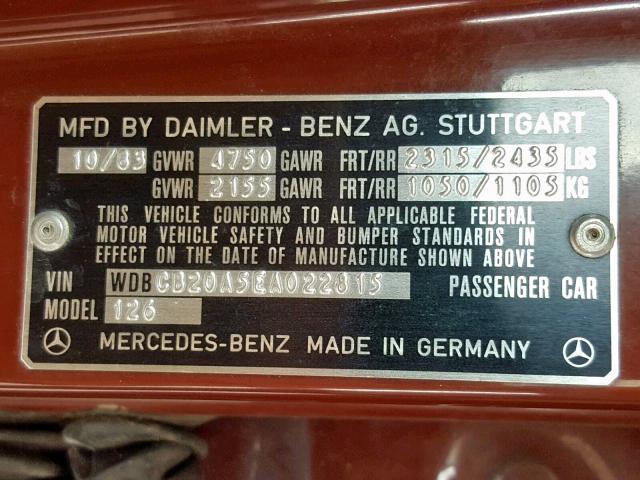 WDBCB20A5EA022815 - 1984 MERCEDES-BENZ 300 SD BURGUNDY photo 10