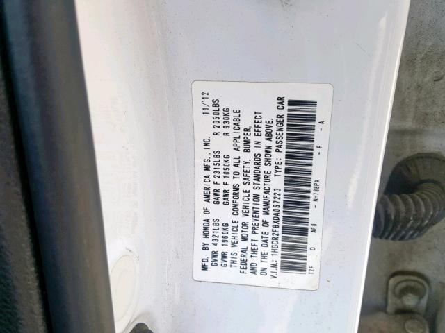 1HGCR2F8XDA057223 - 2013 HONDA ACCORD EXL WHITE photo 10