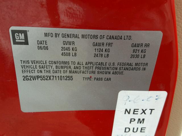 2G2WP552X71101255 - 2007 PONTIAC GRAND PRIX RED photo 10